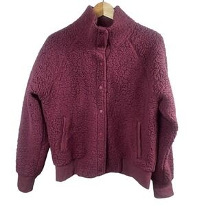 Zella Mauve Pink Teddy Bear Sherpa Jacket Size L Snap Button